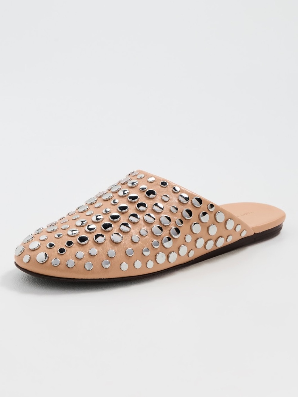 Tory Burch 8.5 Studded Embellished Beige Leather Slip-On Flat Mules